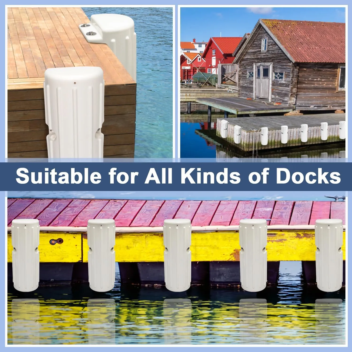 2 or 1 Pack Boat Dock Bumpers, Dock Fenders for Dock Edge Protection, Anti-Crack Marine Dock Bumpers with Stainless Steel Mounting Hardware, Protect Boats and Dock