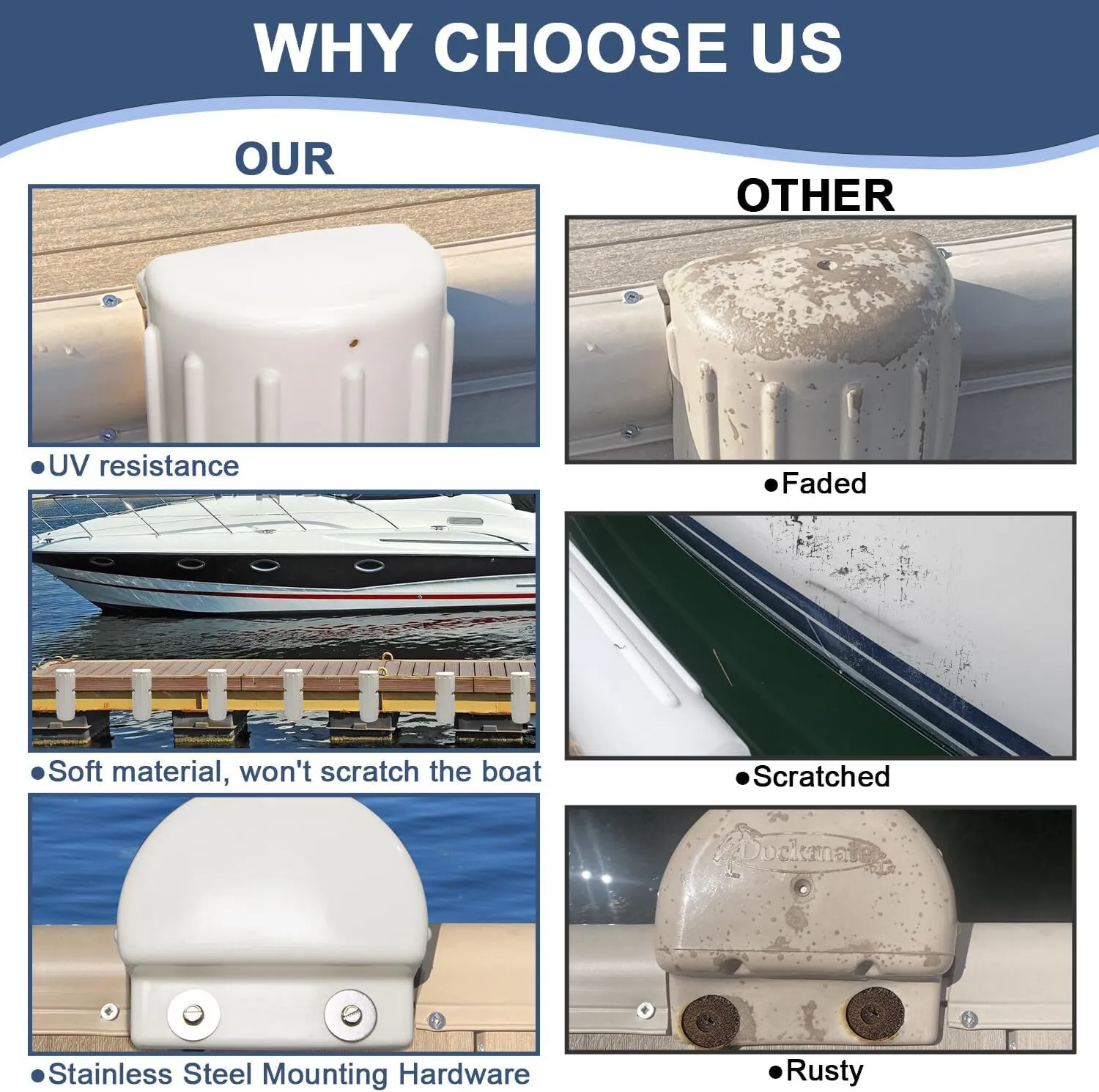 2 or 1 Pack Boat Dock Bumpers, Dock Fenders for Dock Edge Protection, Anti-Crack Marine Dock Bumpers with Stainless Steel Mounting Hardware, Protect Boats and Dock