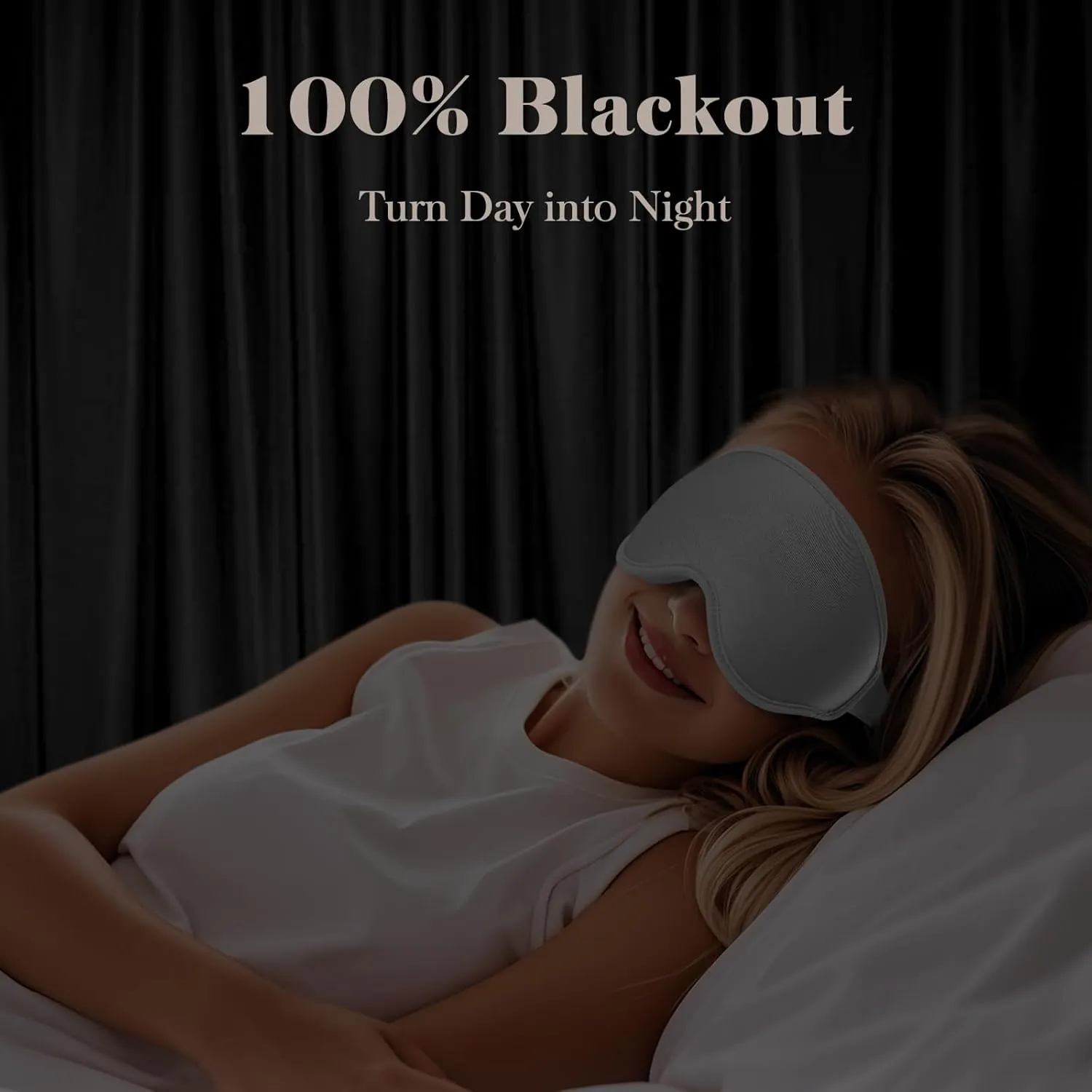 3D Eye Mask Sleep Mask for Men & Women, 100% Pressure-Free & Light Block-Out Eye Mask for Sleep with Easy Adjustable Strap, Night Eye Cover for Travel, Grey