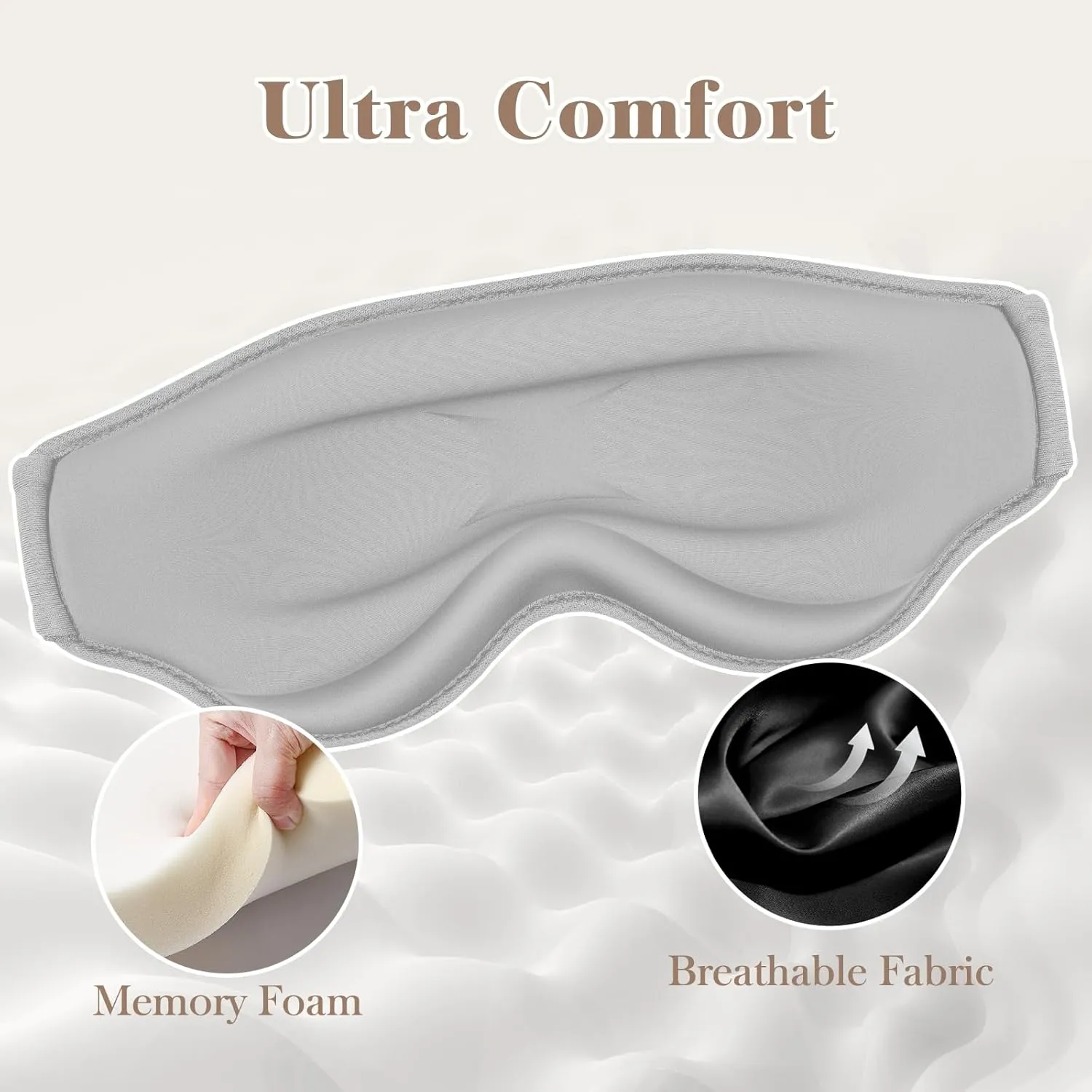 3D Eye Mask Sleep Mask for Men & Women, 100% Pressure-Free & Light Block-Out Eye Mask for Sleep with Easy Adjustable Strap, Night Eye Cover for Travel, Grey