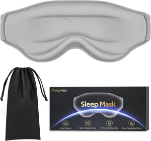3D Eye Mask Sleep Mask for Men & Women, 100% Pressure-Free & Light Block-Out Eye Mask for Sleep with Easy Adjustable Strap, Night Eye Cover for Travel, Grey