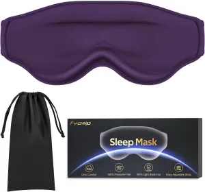3D Eye Mask Sleep Mask for Men & Women, 100% Pressure-Free & Light Block-Out Eye Mask for Sleep with Easy Adjustable Strap, Night Eye Cover for Travel, Purple