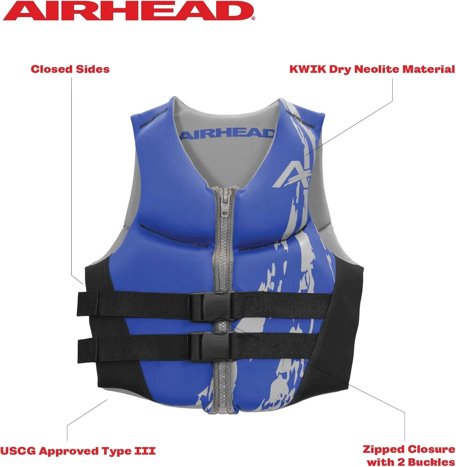 Airhead Swoosh Kwik-Dry Neolite Life Jacket, US Coast Goard Approved Type III Life Jacket, Adult and Youth Sizes