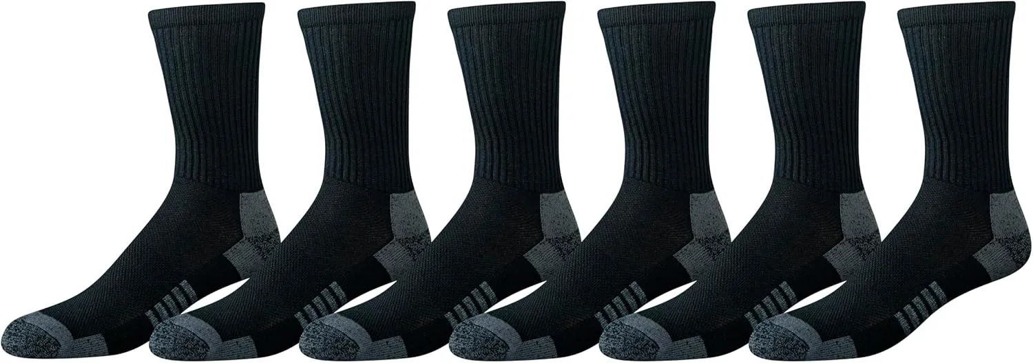 Amazon Essentials Men's Performance Cotton Moisture Control Socks, Athletic Crew, Breathable, 6 Pairs