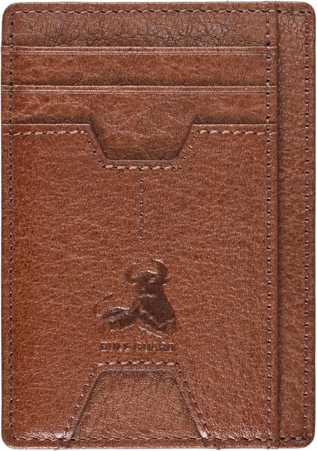 BULL GUARD Mens RFID Blocking Leather Slim Card Case Wallet with Easy Access ID windows, Cash & Card Slots, Crafted with Premium Top Grain Leather Ideal for Travel or Everyday Use (Wild Buffalo Brown)