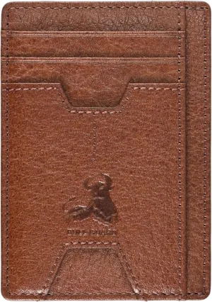 BULL GUARD Mens RFID Blocking Leather Slim Card Case Wallet with Easy Access ID windows, Cash & Card Slots, Crafted with Premium Top Grain Leather Ideal for Travel or Everyday Use (Wild Buffalo Brown)
