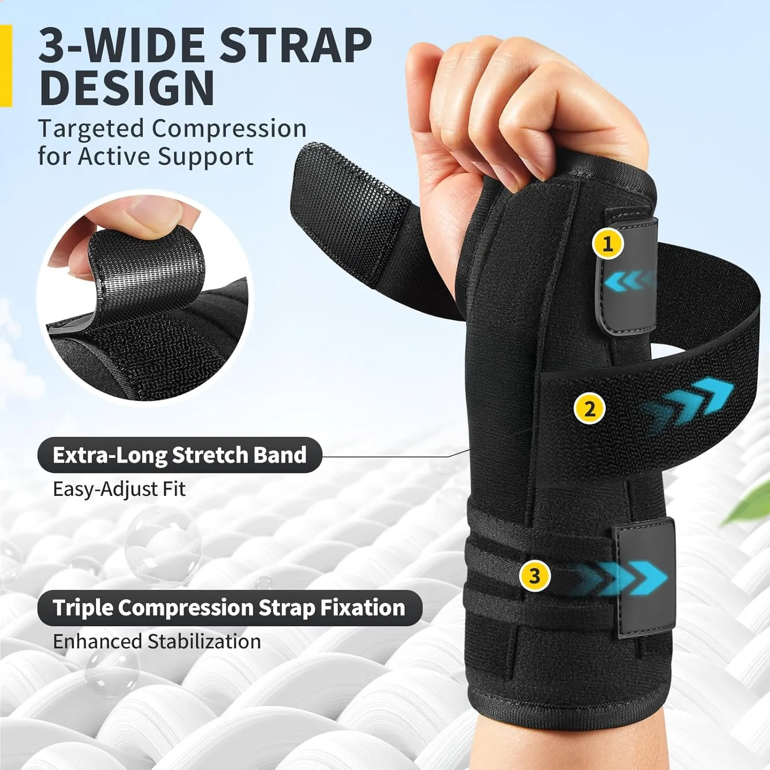 CAMBIVO Carpal Tunnel Wrist Brace with 3 Adjustable Straps, Breathable Wrist Brace with 2 Palm-Sided Stabalizers for Arthritis, Tendinitis, Carpal Tunnel, Sprain, and Recovery(M/L, Right)