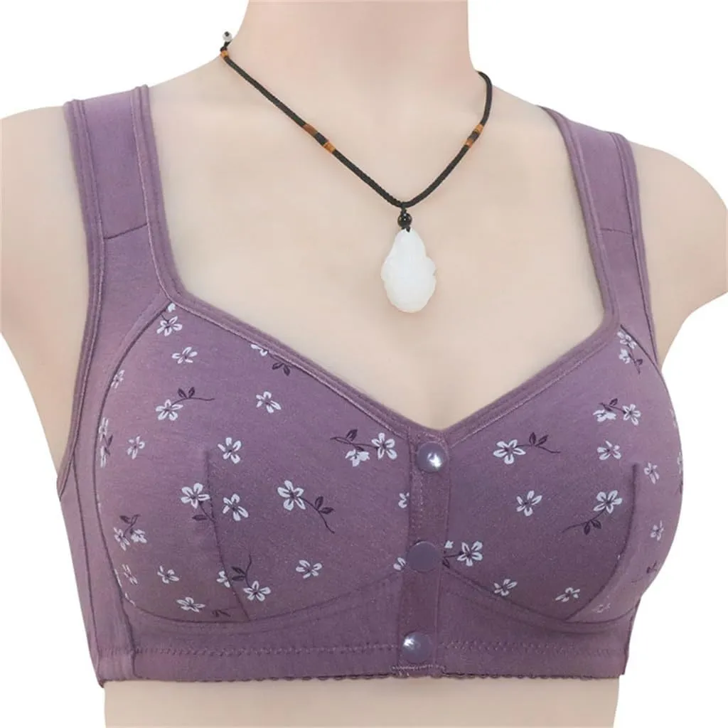 Daisy Bras for Women No Underwire Front Closure Comfort Senior Wireless Snap Closing Bra