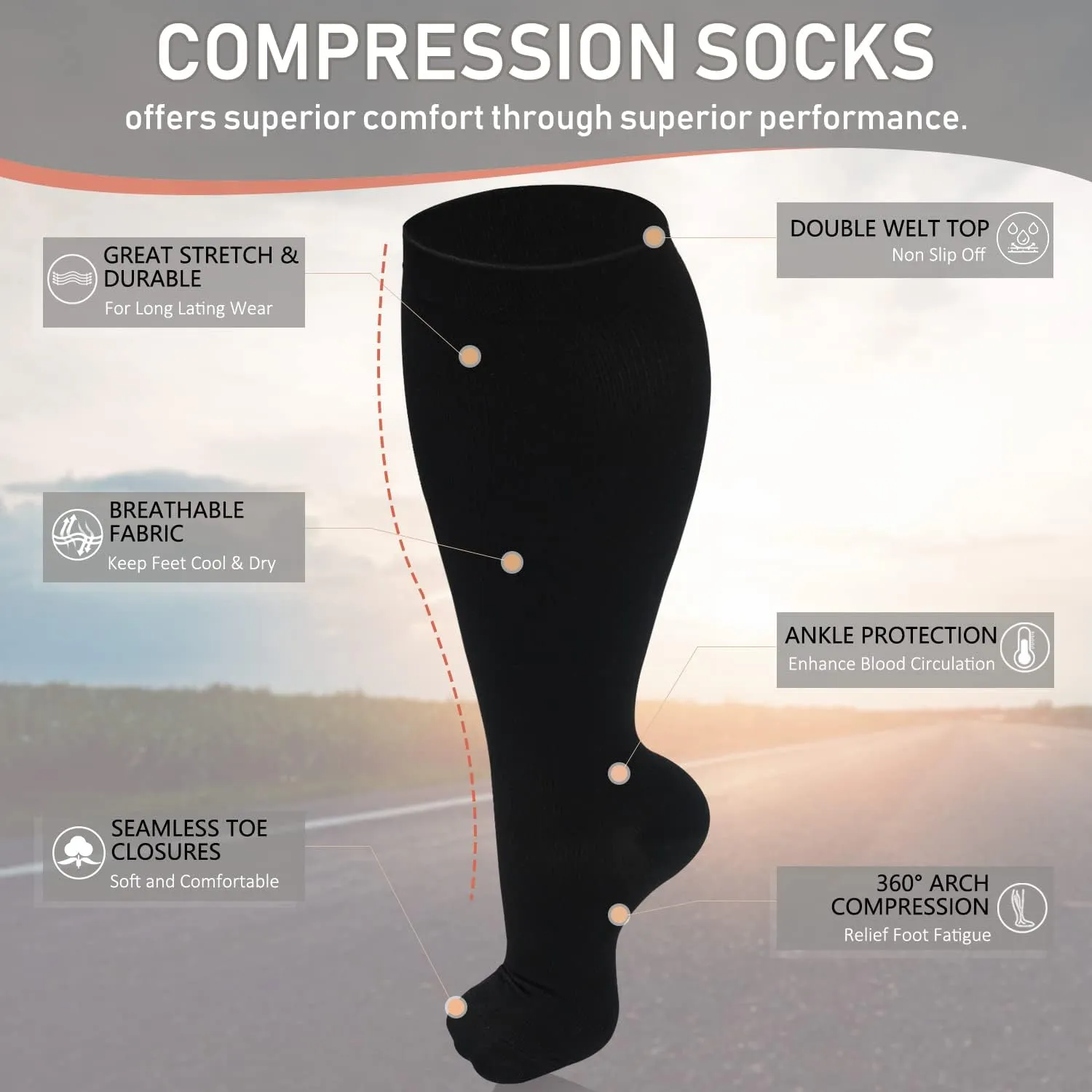 Diu Life 3 Pairs Plus Size Compression Socks for Women and Men Wide Calf Extra Knee High Support for Circulation