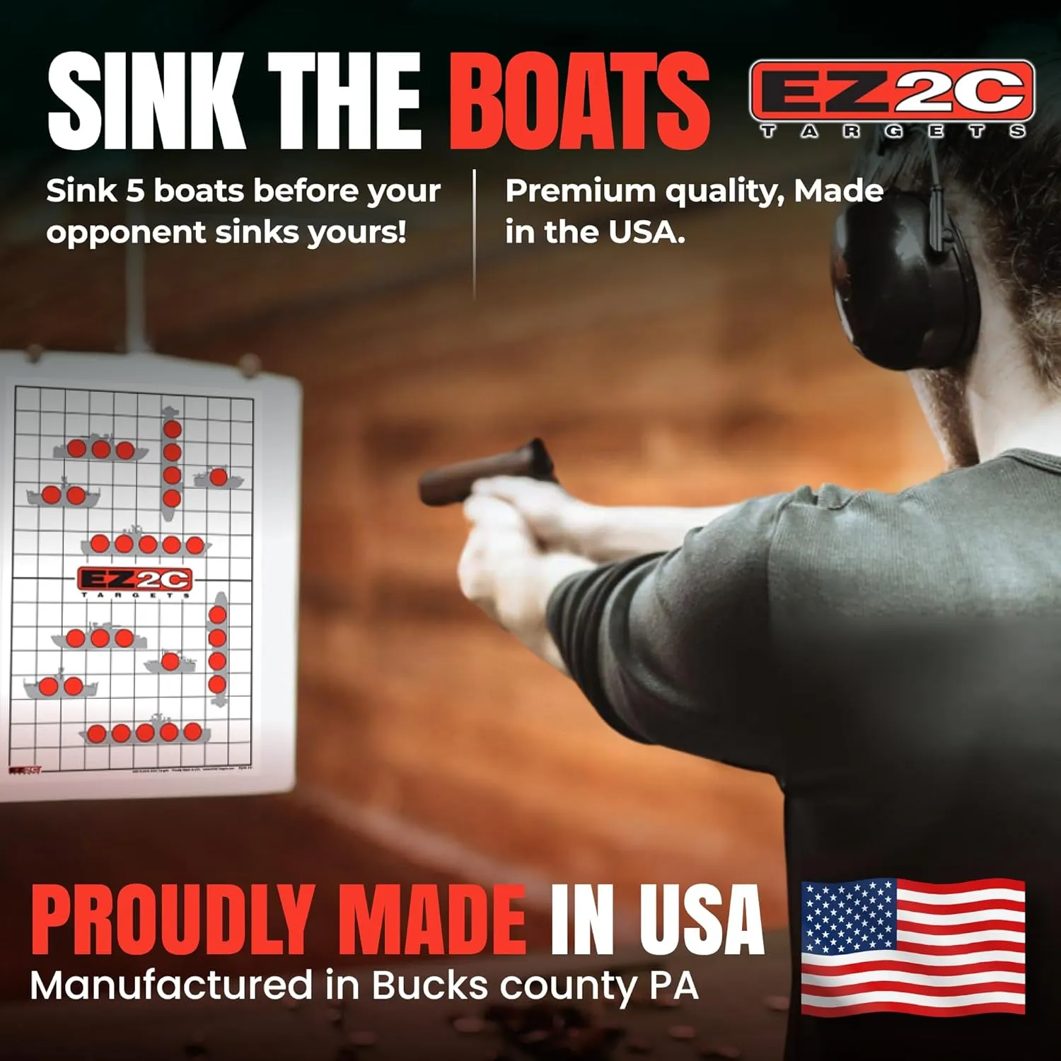 EZ2C Four Game Style Target Paper for Gun Shooting Range, Compatible with Handgun, Rifle and Pistol, Made in USA (11x17 inch)