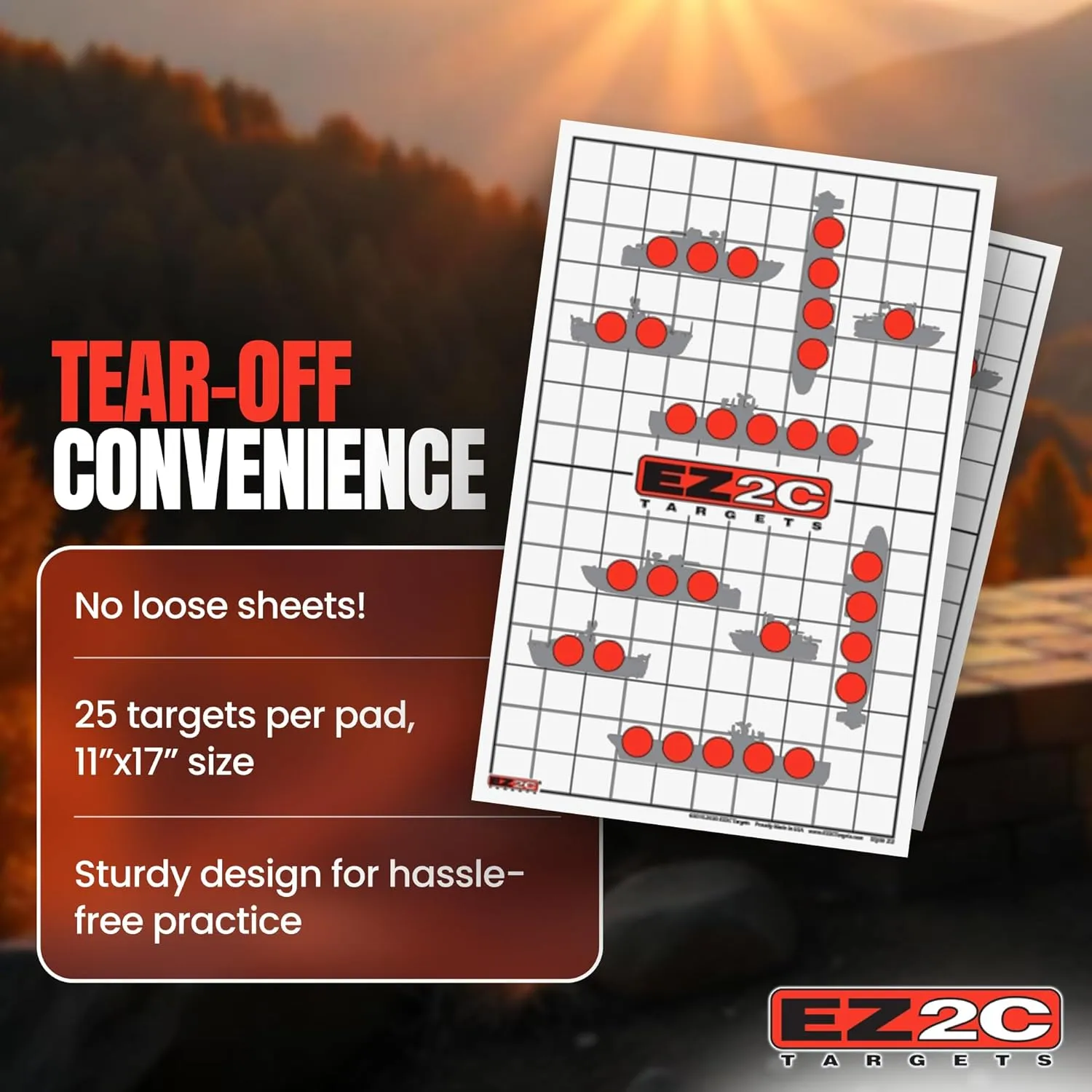 EZ2C Four Game Style Target Paper for Gun Shooting Range, Compatible with Handgun, Rifle and Pistol, Made in USA (11x17 inch)