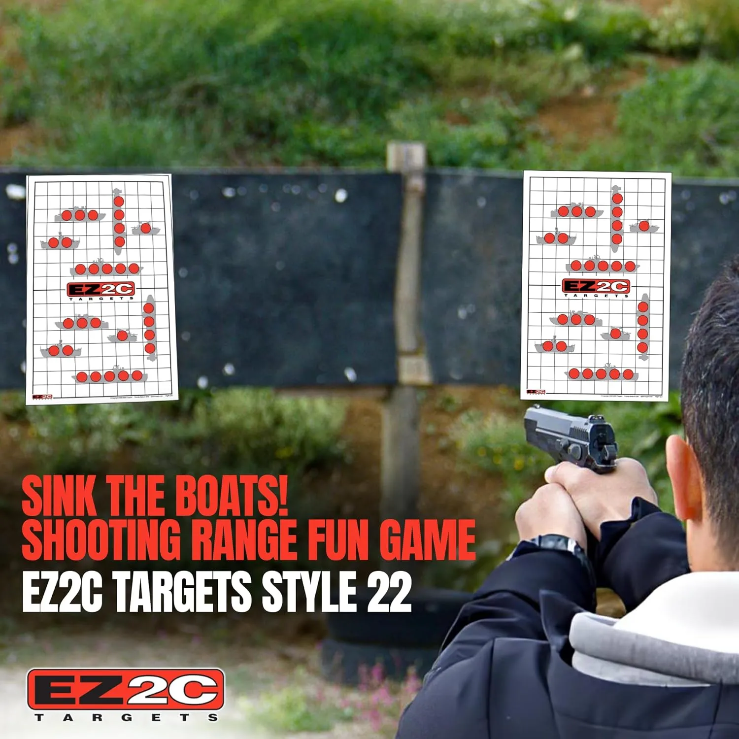 EZ2C Four Game Style Target Paper for Gun Shooting Range, Compatible with Handgun, Rifle and Pistol, Made in USA (11x17 inch)