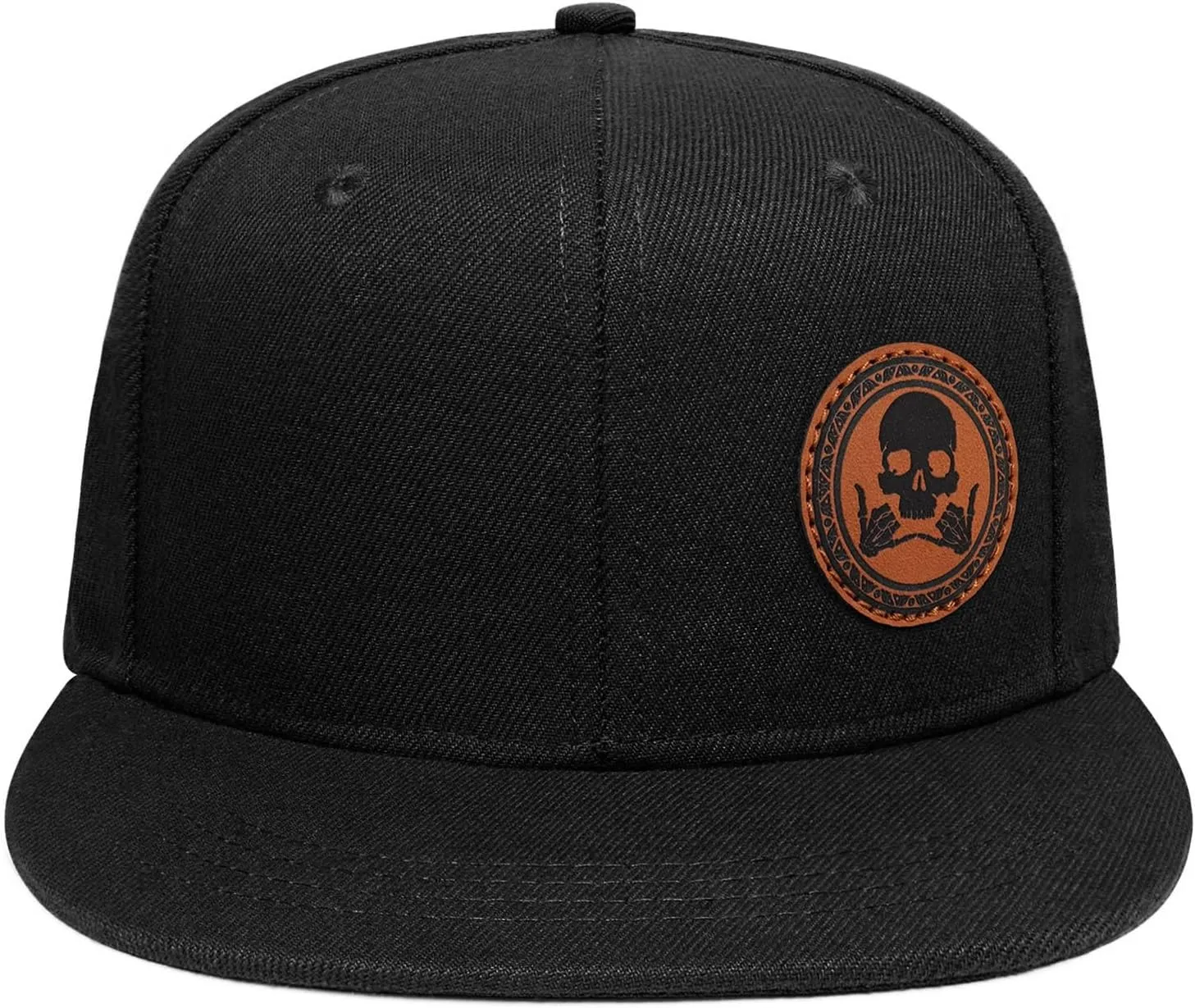 Flat Brim Hats for Men - Gothic Style Skull Hat Leather Pattern - Hip-Hop Snapback Hat Skeleton Hats for Men