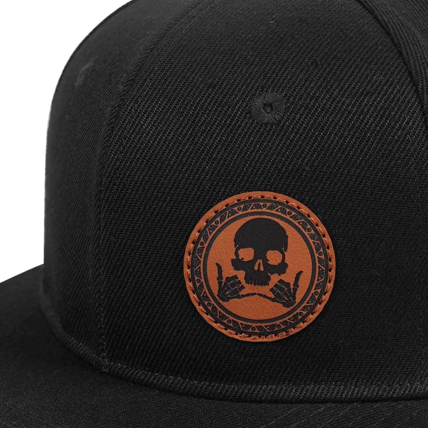 Flat Brim Hats for Men - Gothic Style Skull Hat Leather Pattern - Hip-Hop Snapback Hat Skeleton Hats for Men