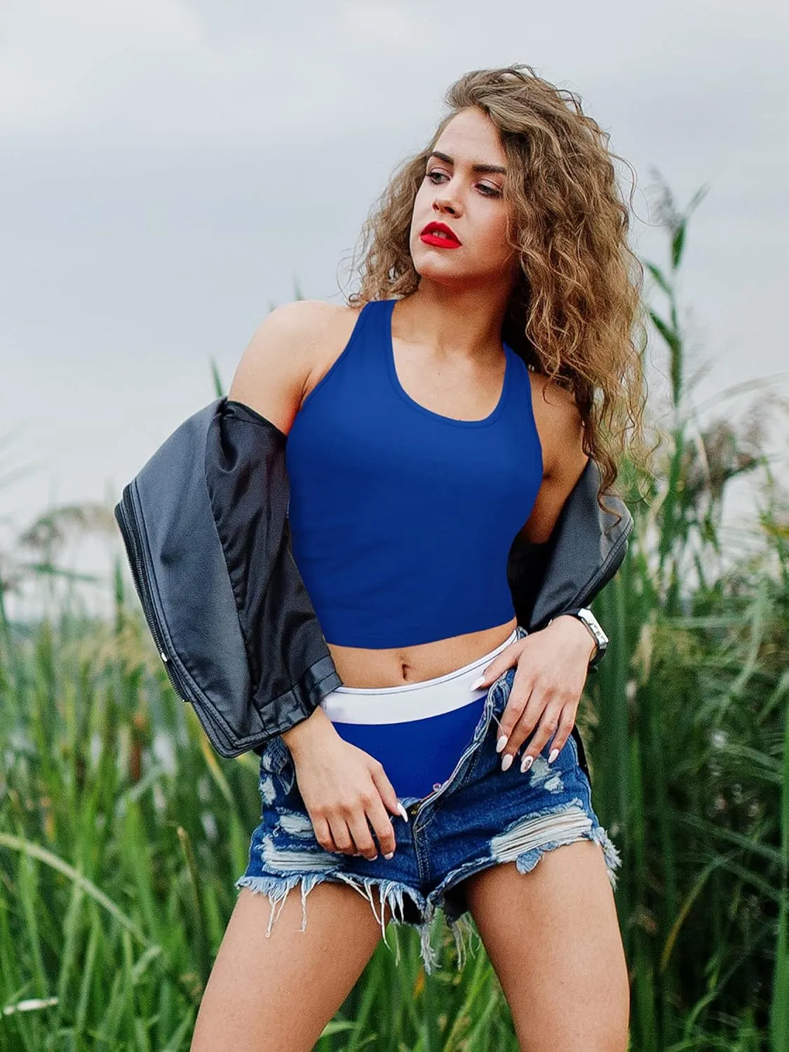 Geyoga 4 Pieces Basic Workout Crop Tank Tops Sleeveless Racerback Sport Tank Top for Women Yoga Running