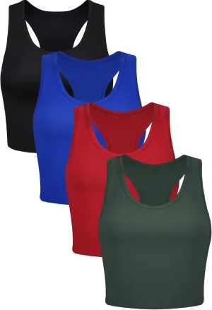 Geyoga 4 Pieces Basic Workout Crop Tank Tops Sleeveless Racerback Sport Tank Top for Women Yoga Running