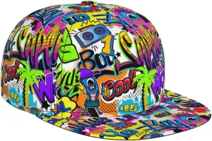 Graffiti Snapback Baseball Cap, Hip Hop Style, Adjustable Flat Bill Brim Hat, Unisex