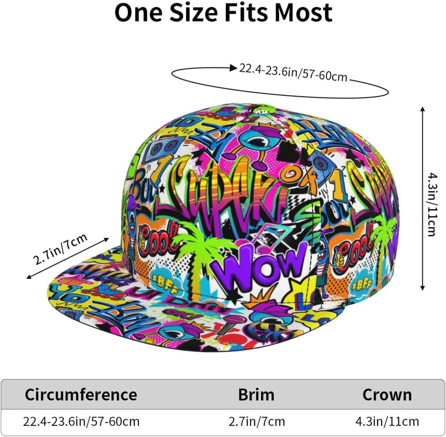 Graffiti Snapback Baseball Cap, Hip Hop Style, Adjustable Flat Bill Brim Hat, Unisex