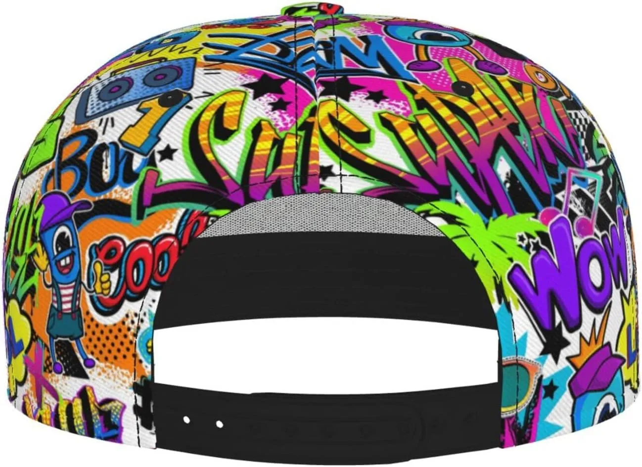 Graffiti Snapback Baseball Cap, Hip Hop Style, Adjustable Flat Bill Brim Hat, Unisex