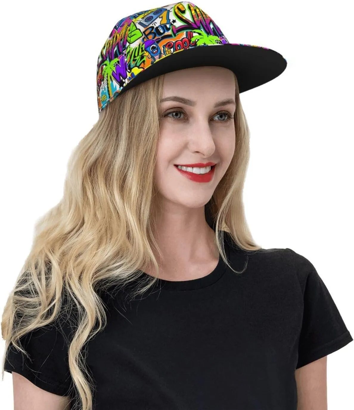 Graffiti Snapback Baseball Cap, Hip Hop Style, Adjustable Flat Bill Brim Hat, Unisex