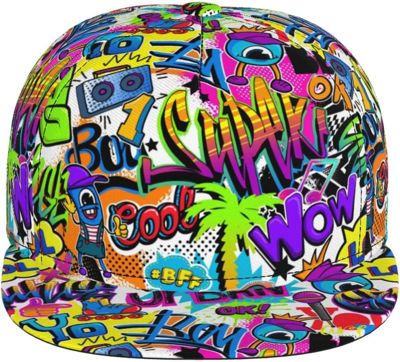 Graffiti Snapback Baseball Cap, Hip Hop Style, Adjustable Flat Bill Brim Hat, Unisex