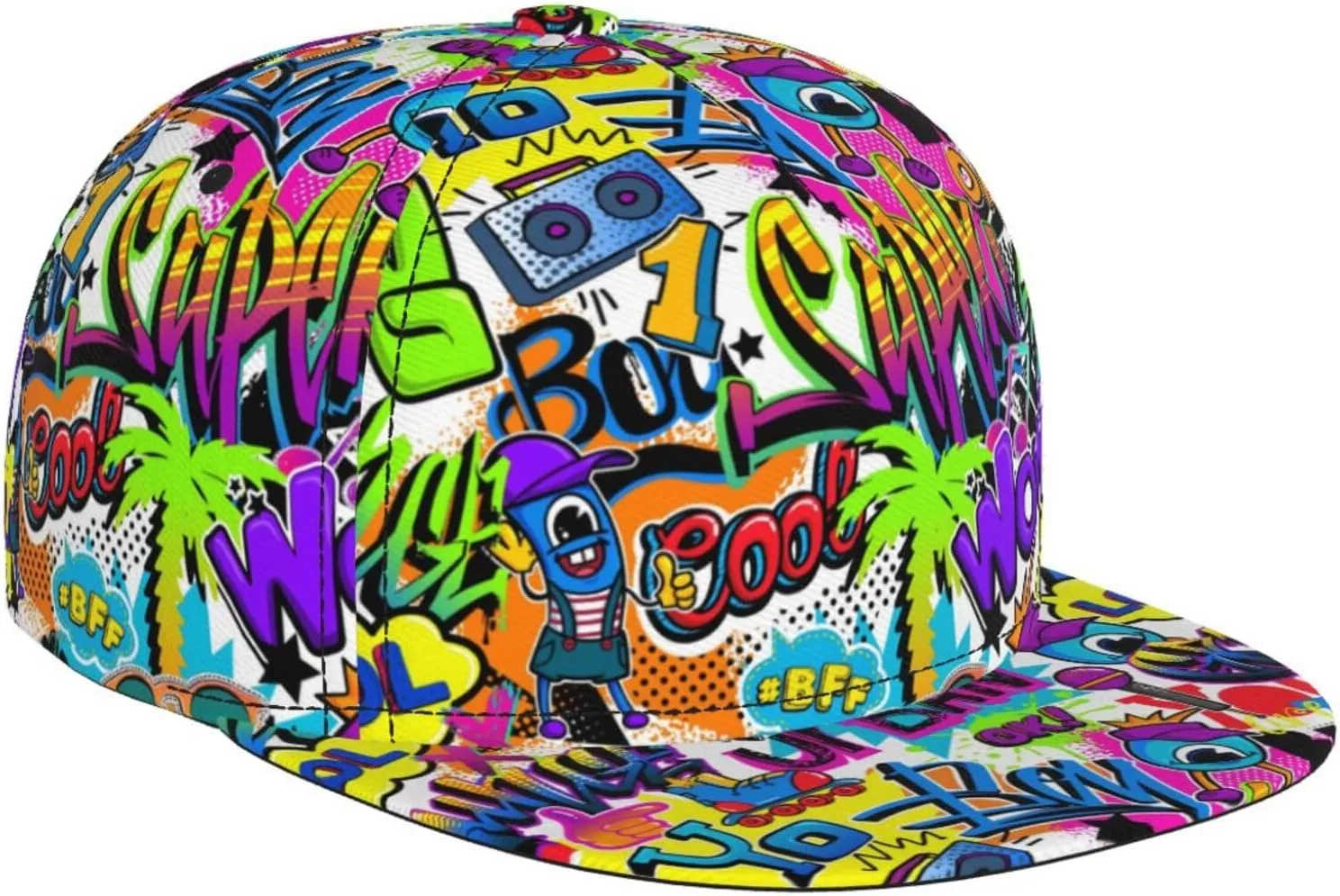 Graffiti Snapback Baseball Cap, Hip Hop Style, Adjustable Flat Bill Brim Hat, Unisex