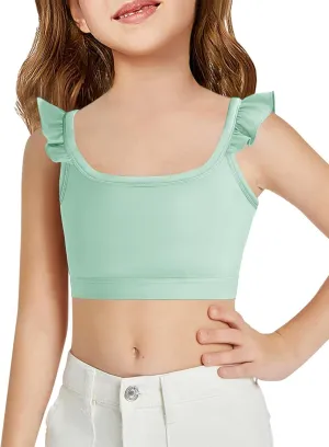 Haloumoning Girls Training Bra Kids Cute Ruffle Sports Bra Workout Yoga Bra Comfort Dance Crop Top