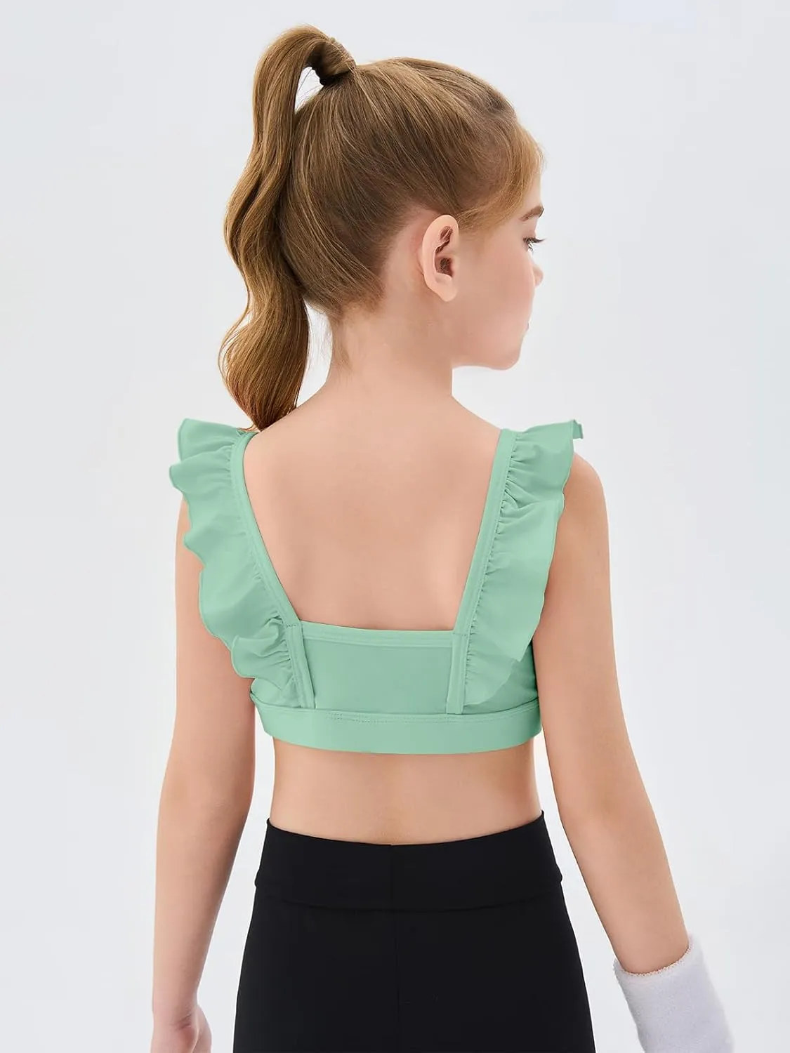 Haloumoning Girls Training Bra Kids Cute Ruffle Sports Bra Workout Yoga Bra Comfort Dance Crop Top
