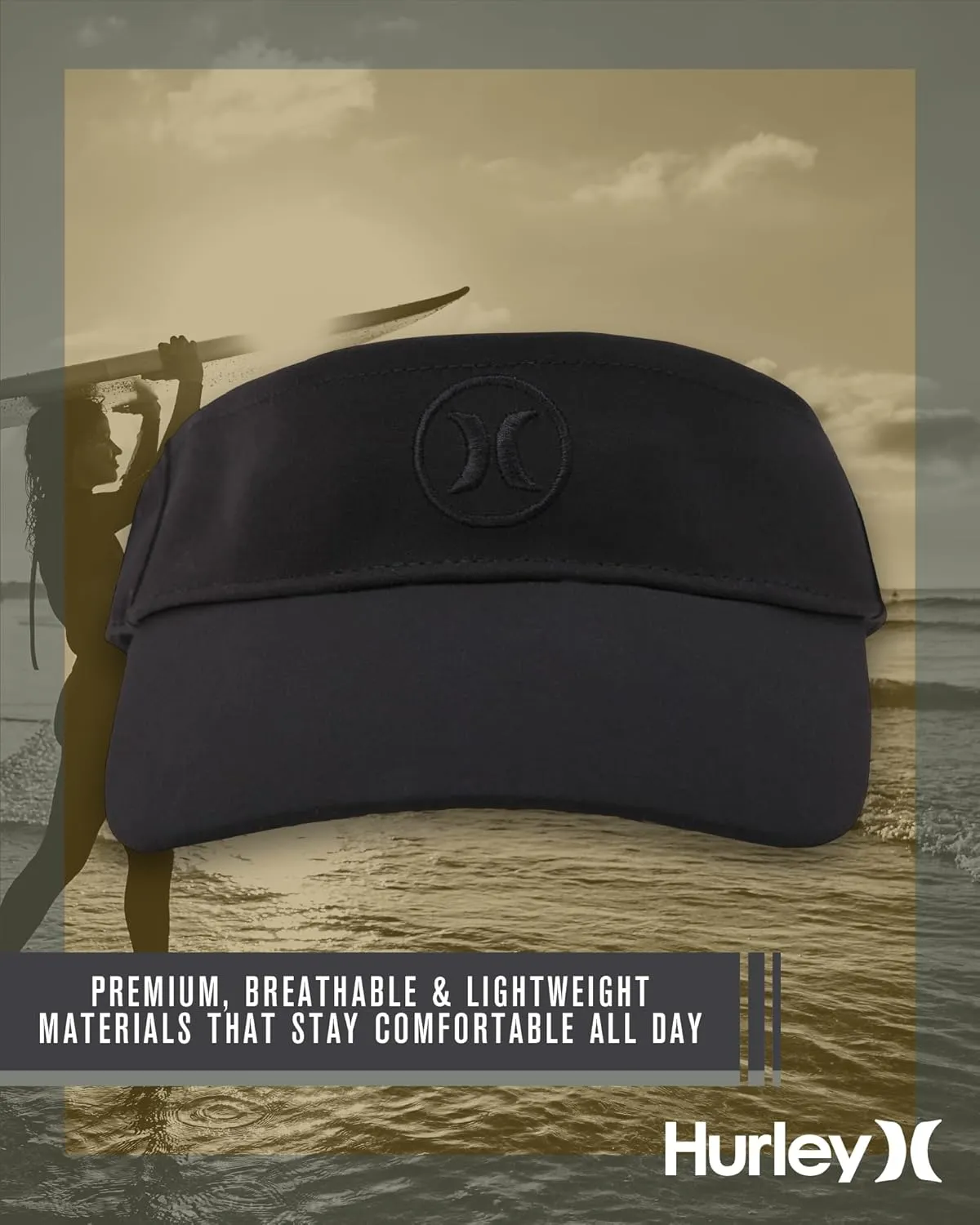 Hurley Women's Sun Visor Hat - UV Protection Square Curved Bill Adjustable Snap Athletic Golf Tennis Visor for Outdoor