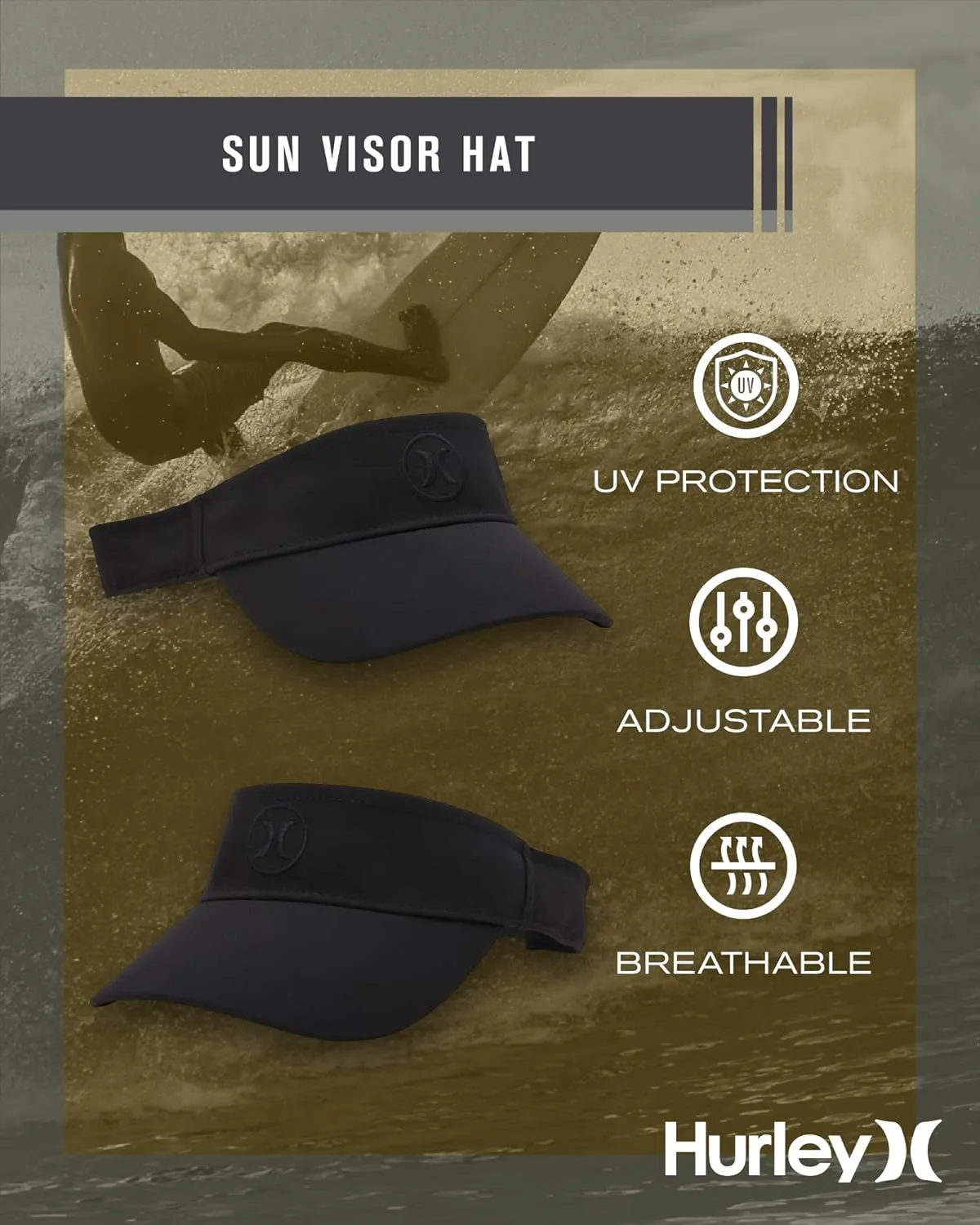 Hurley Women's Sun Visor Hat - UV Protection Square Curved Bill Adjustable Snap Athletic Golf Tennis Visor for Outdoor