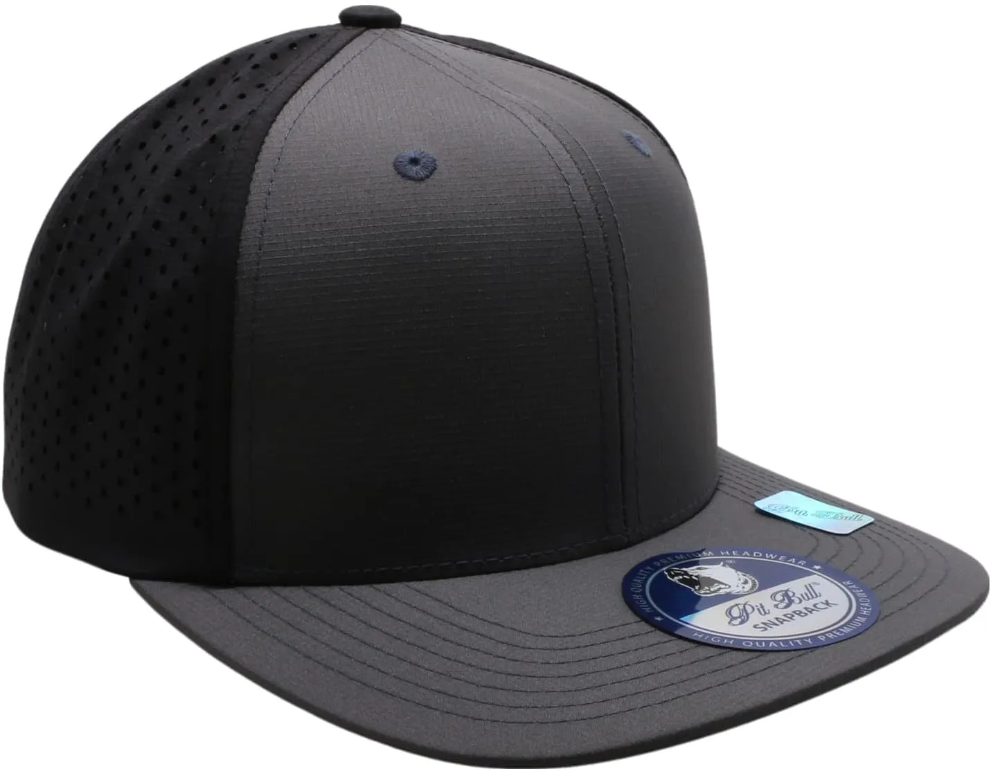 Pit Bull Premium Headwear Cambridge Perforated Mesh Flat Bill Brim Adjustable Snapback Hat Baseball Cap for Men & Women