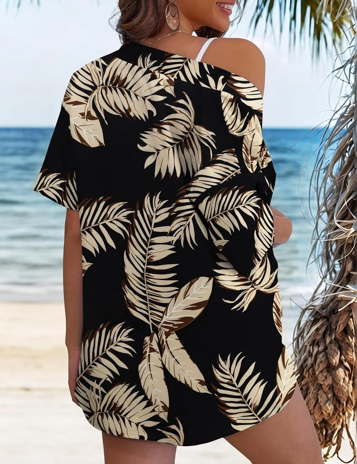 REDHOTYPE Women's 2 Piece Outfits Kimono Style Tropical Print Cover Ups Half Sleeve Blouse Shorts Set Summer Beachwear S-XL