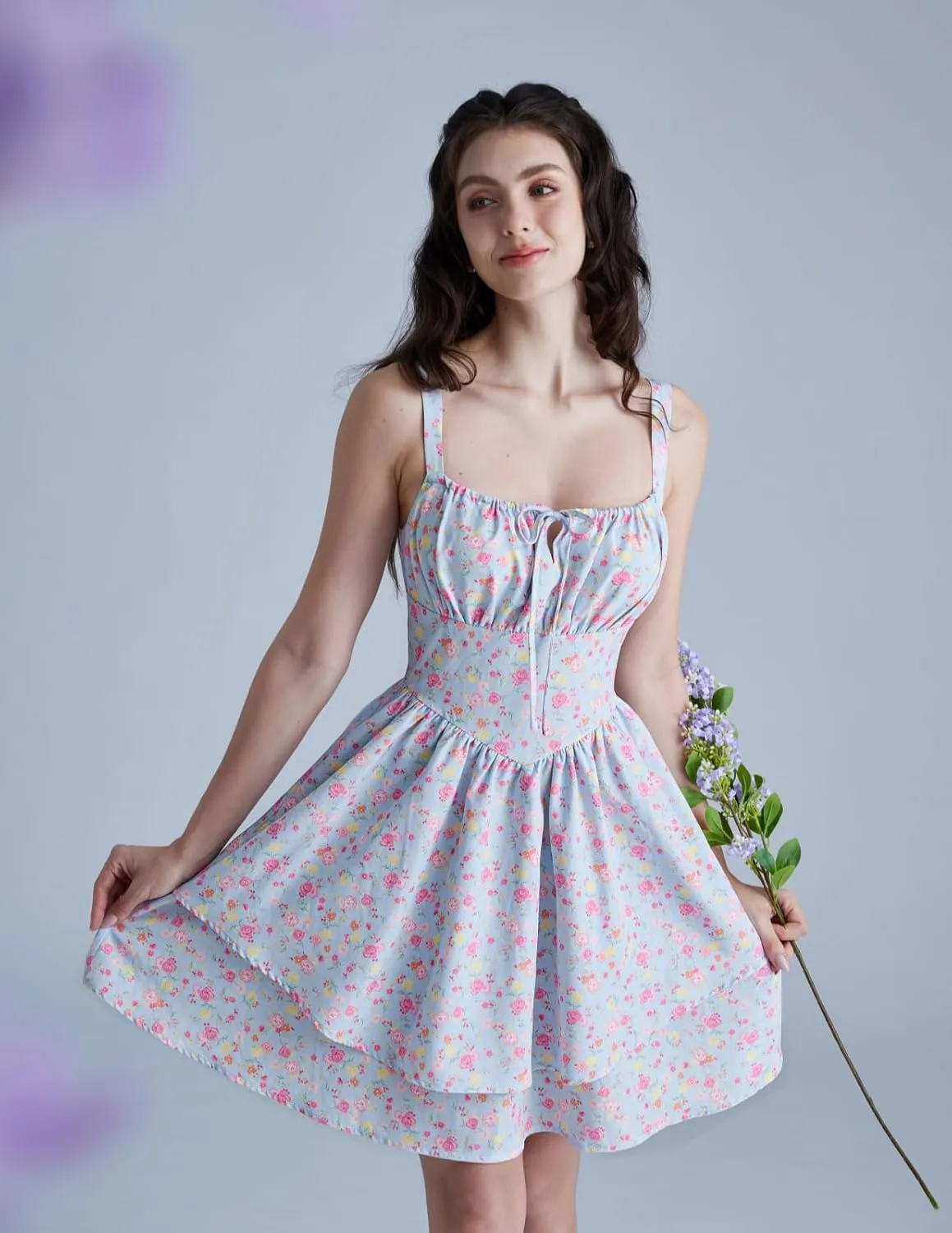 Scarlet Darkness Floral Corset Dress for Women Ruffle Mini Dress Summer Sundress
