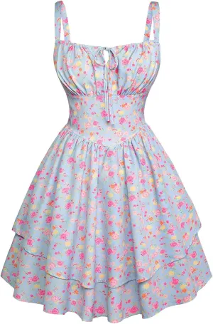 Scarlet Darkness Floral Corset Dress for Women Ruffle Mini Dress Summer Sundress