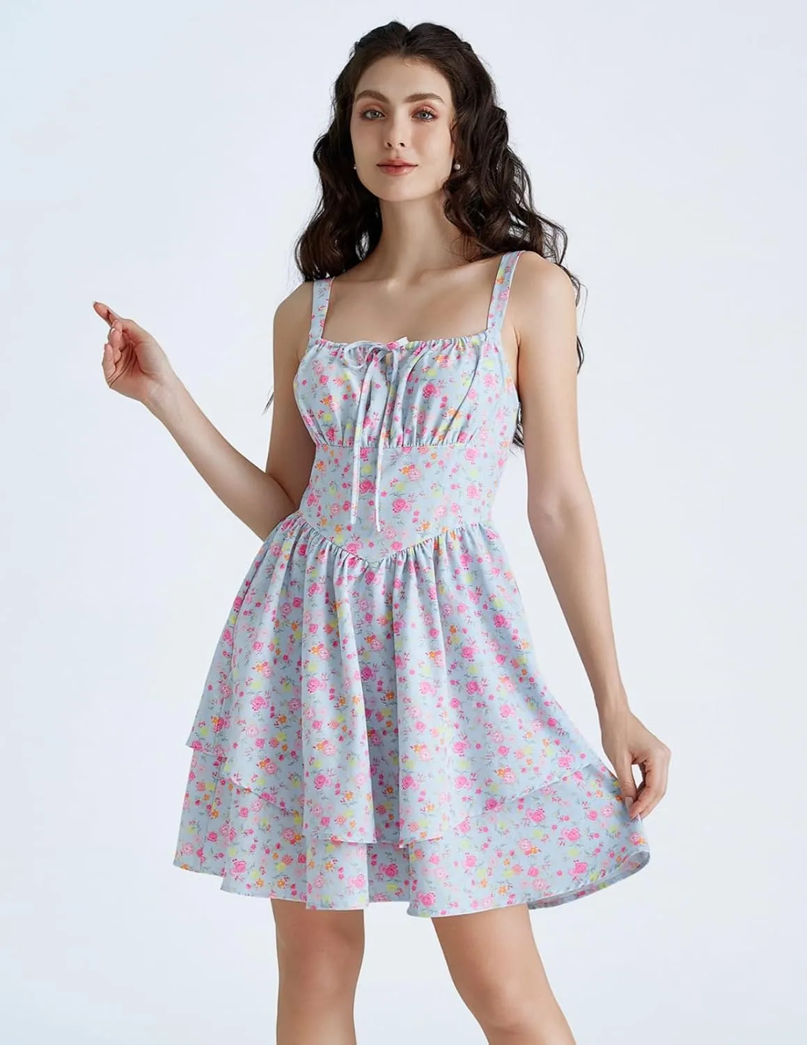Scarlet Darkness Floral Corset Dress for Women Ruffle Mini Dress Summer Sundress