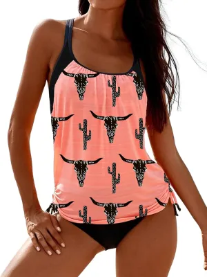 SHESHOW Cowgirl Style Tankini Swimsuits for Women Scoop Neck Ruched Blouson and Bottom 2 Piece Bathing Suits S-XXL