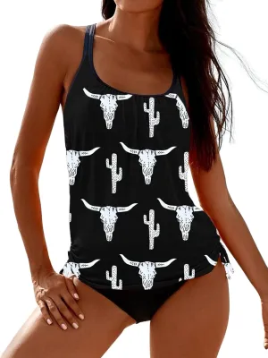 SHESHOW Cowgirl Style Tankini Swimsuits for Women Scoop Neck Ruched Blouson and Bottom 2 Piece Bathing Suits S-XXL