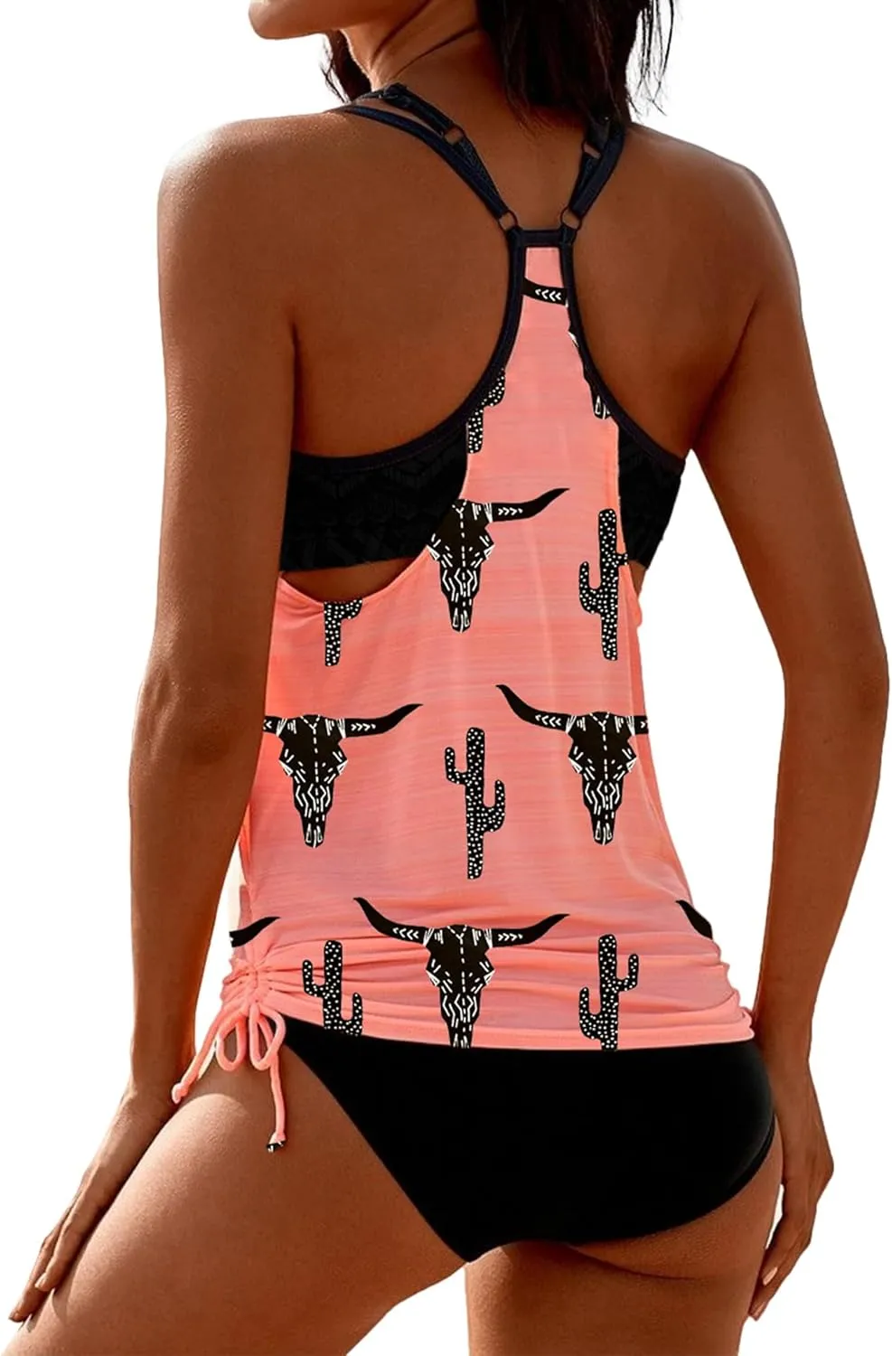 SHESHOW Cowgirl Style Tankini Swimsuits for Women Scoop Neck Ruched Blouson and Bottom 2 Piece Bathing Suits S-XXL