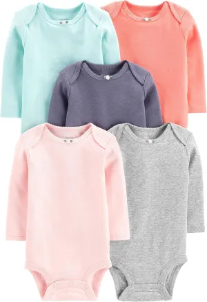 Simple Joys by Carter's Baby Girls' Long-Sleeve Bodysuit, Pack of 5