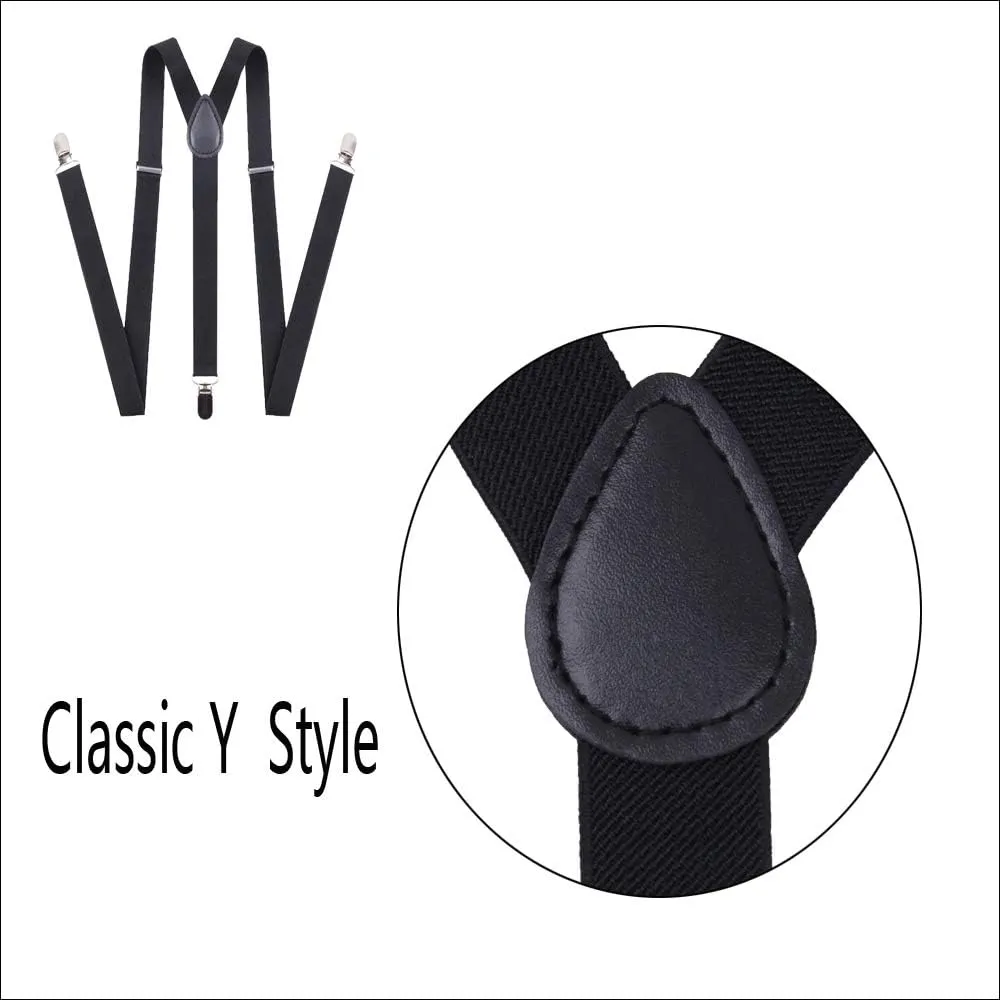 Suspenders Bow Tie for Men and Women - Adjustable Tall stature Elastic Y Back Style With Strong Metal Clips