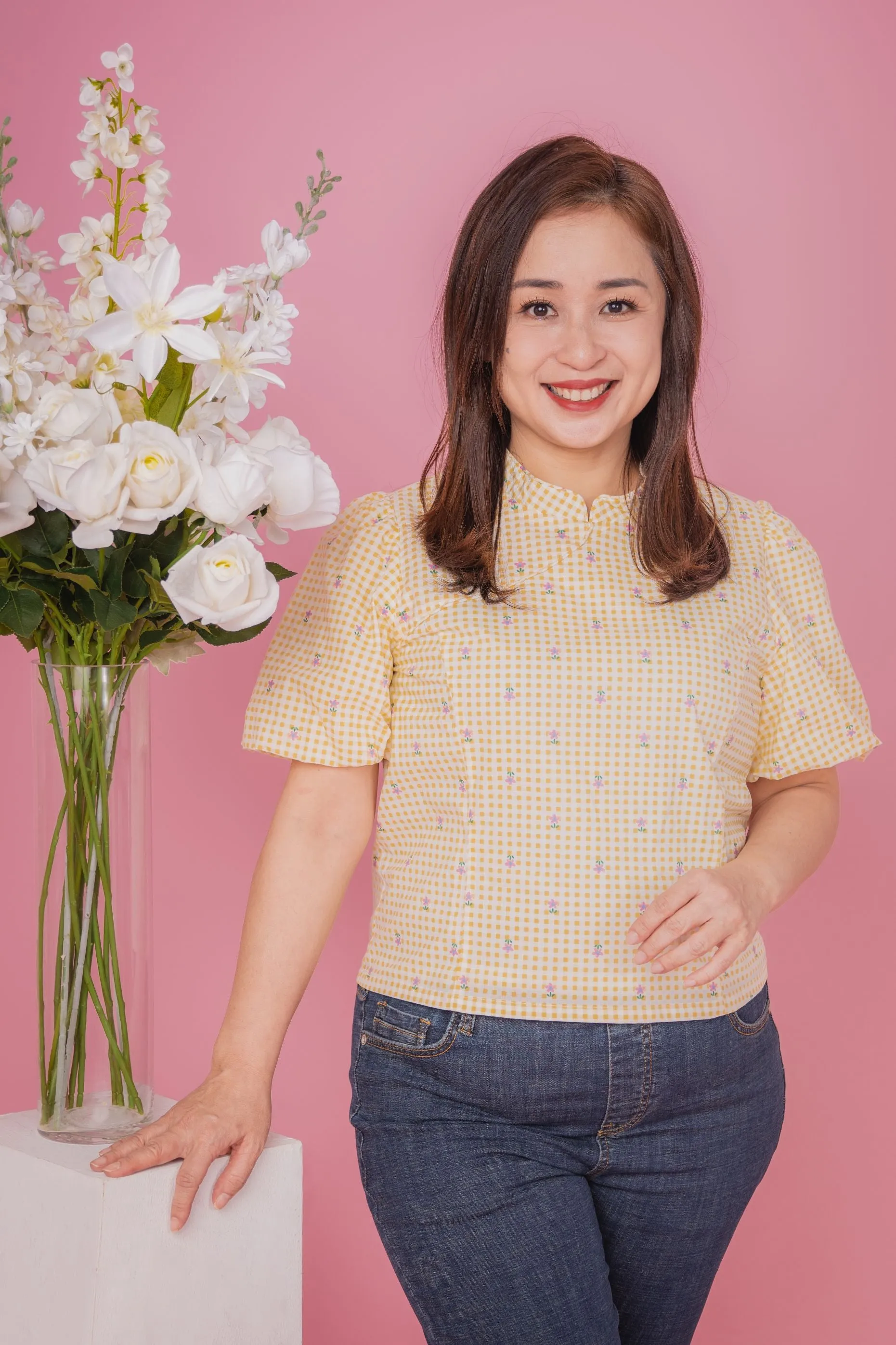 Sweet Flower Checked Blouse