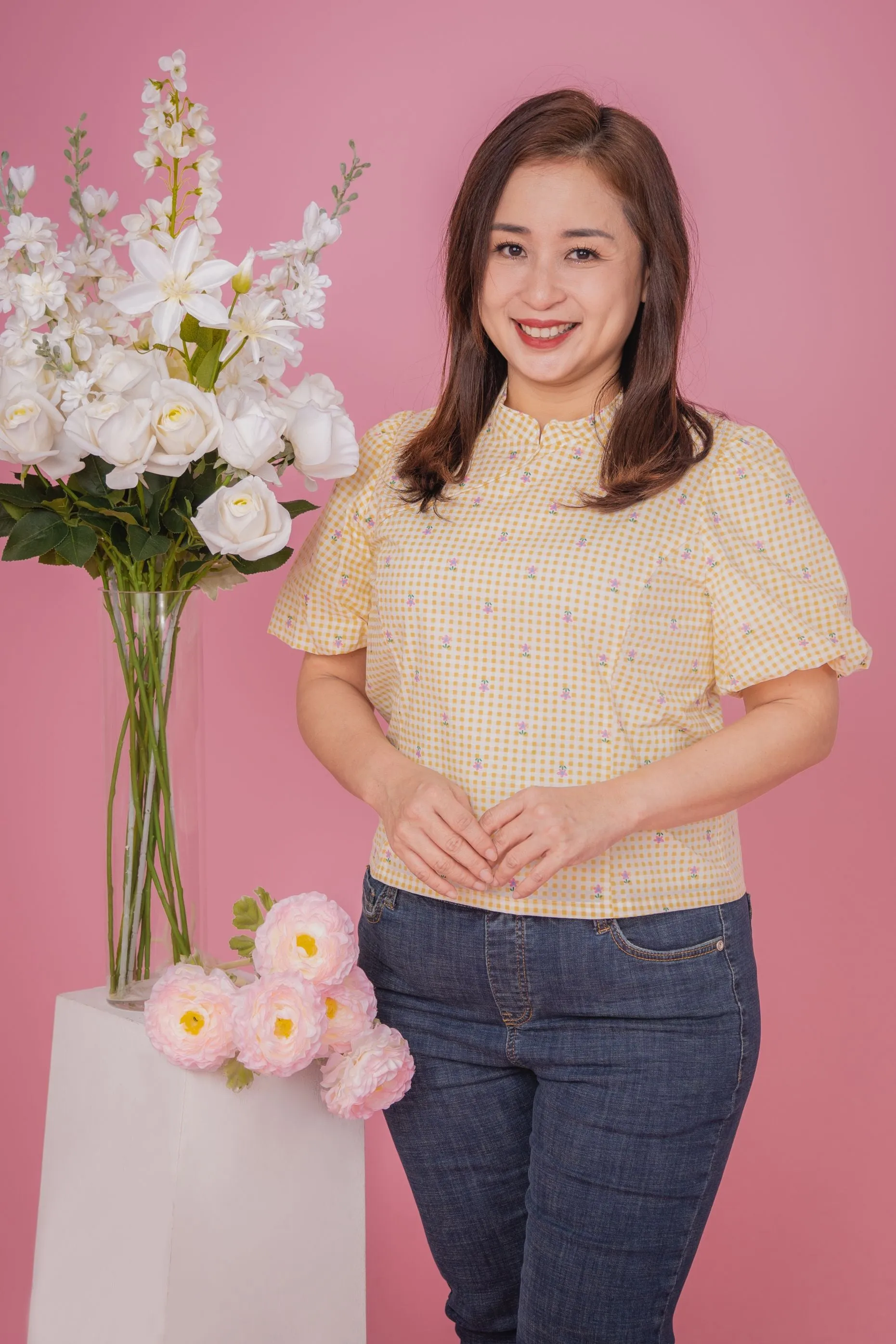 Sweet Flower Checked Blouse