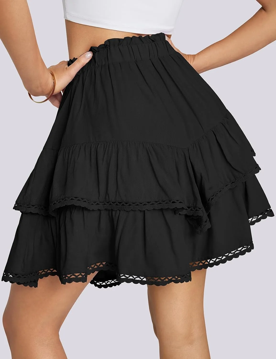 TARSE Womens Flowy Shorts High Waist Pleated Mini Skirts Casual Boho Ruffle Tiered Skorts Cute Versatile Fashion Shorts