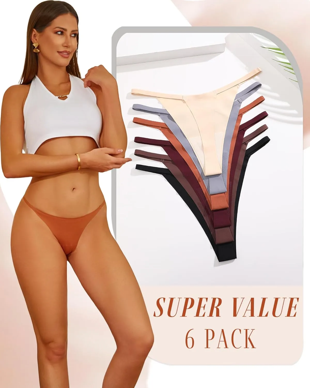 UNDER THE SEA 10 Pack G String Thongs for Women Seamless Underwear Low Rise No Show Thong Stretch Womens Panties Sexy XS-XL