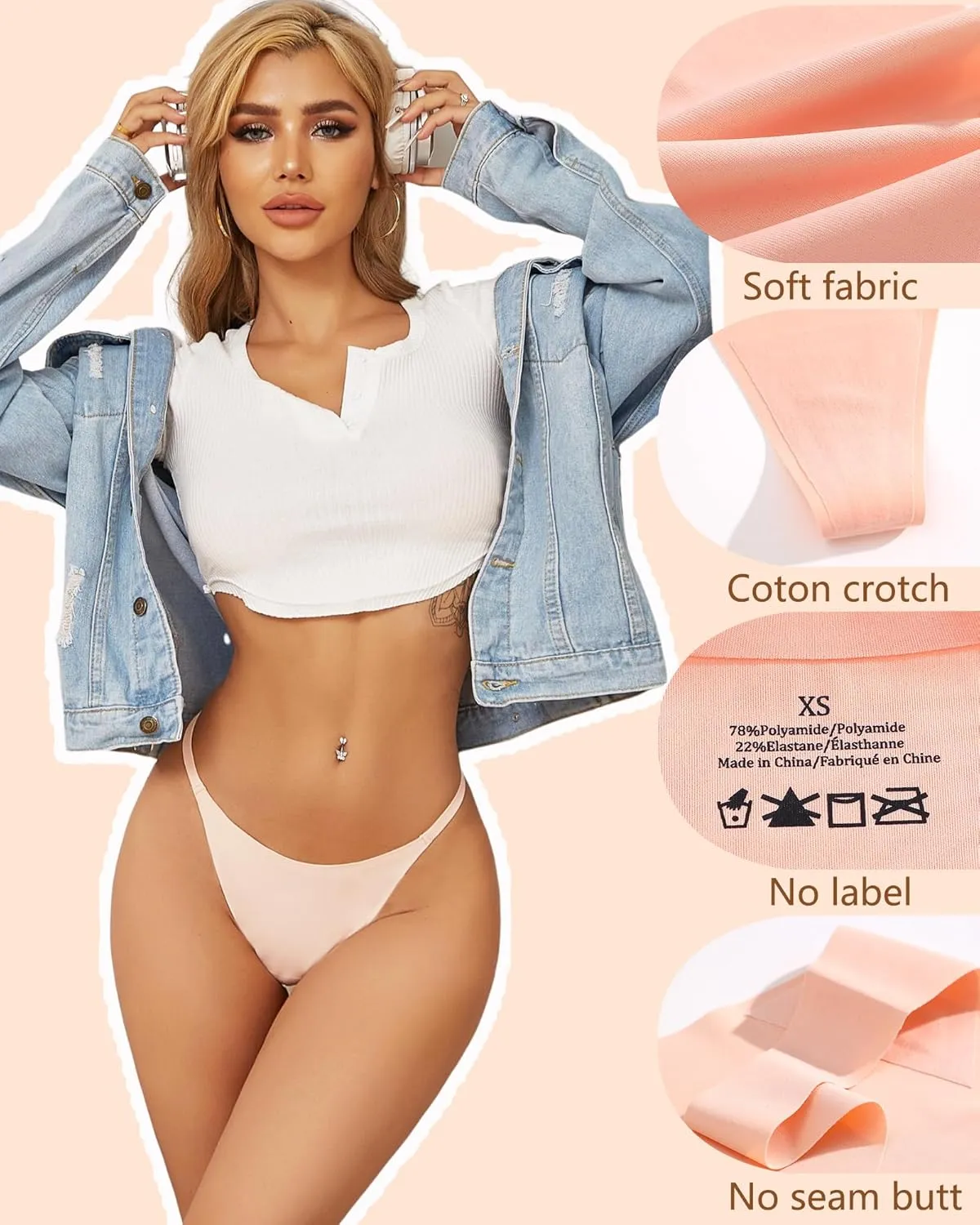 UNDER THE SEA 10 Pack G String Thongs for Women Seamless Underwear Low Rise No Show Thong Stretch Womens Panties Sexy XS-XL