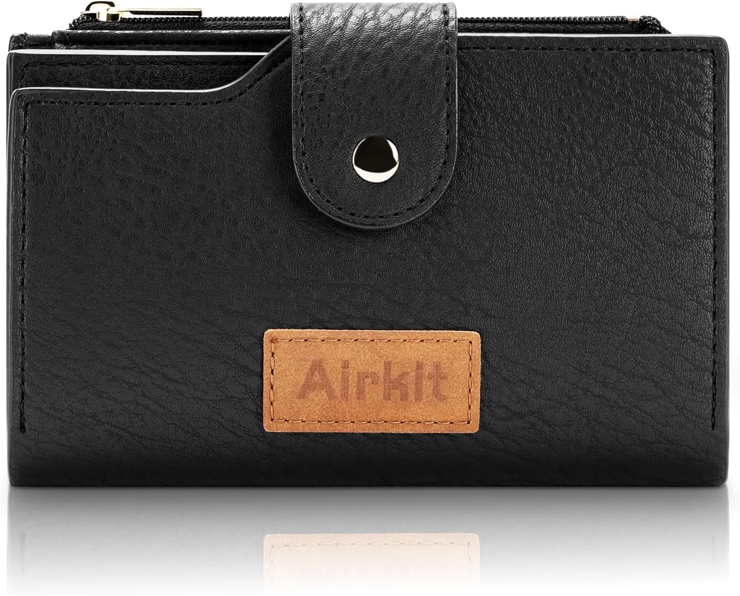 Wallets for Women Bifold Credit Card Holder, Rfid Blocking, ID Window, Western Slim Wallet with Zipper Coin Pocket for Ladies, Ebony Black