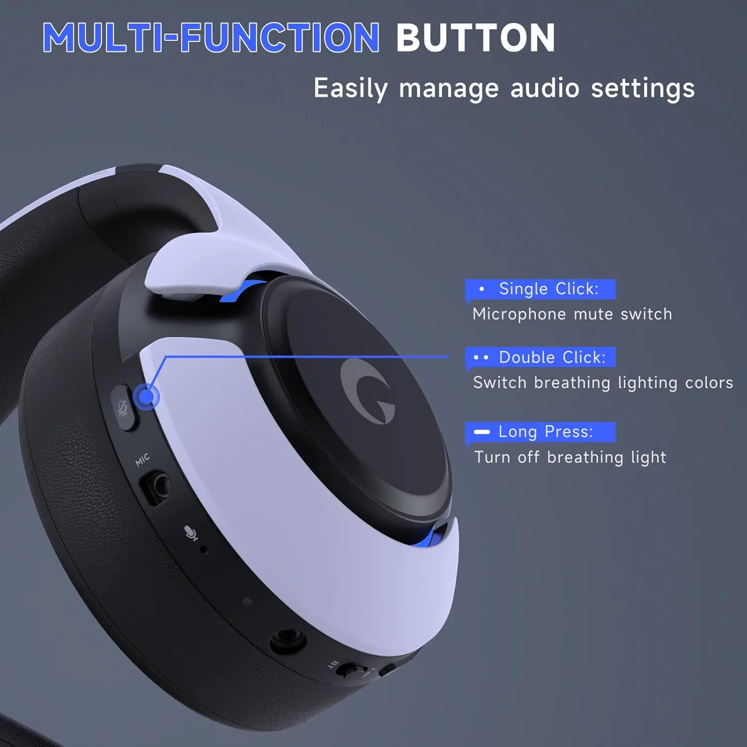 Wireless Gaming Headset for PS5, PS4, Elden Ring, PC, Mac, Switch, Bluetooth 5.3 Gaming Headphones with Noise Canceling Microphone, 45H Battery, RGB Light, White