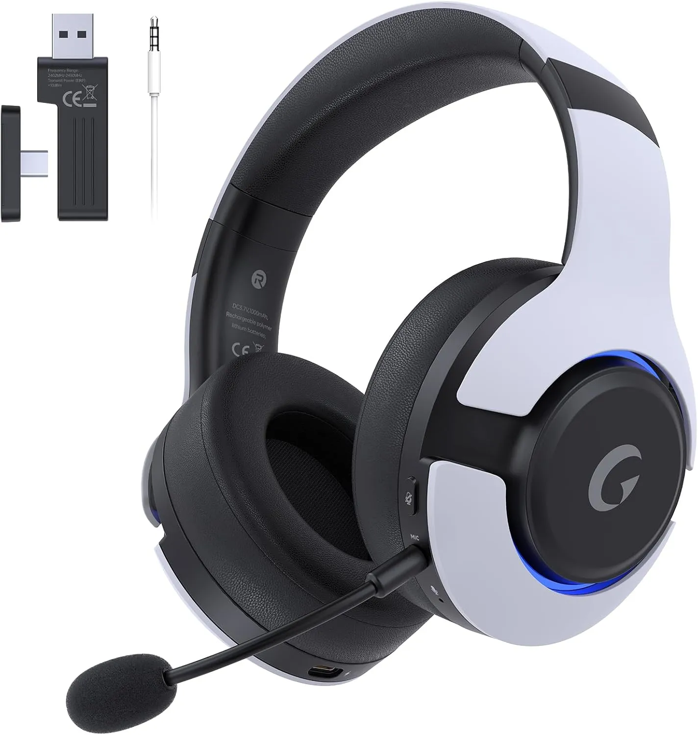 Wireless Gaming Headset for PS5, PS4, Elden Ring, PC, Mac, Switch, Bluetooth 5.3 Gaming Headphones with Noise Canceling Microphone, 45H Battery, RGB Light, White