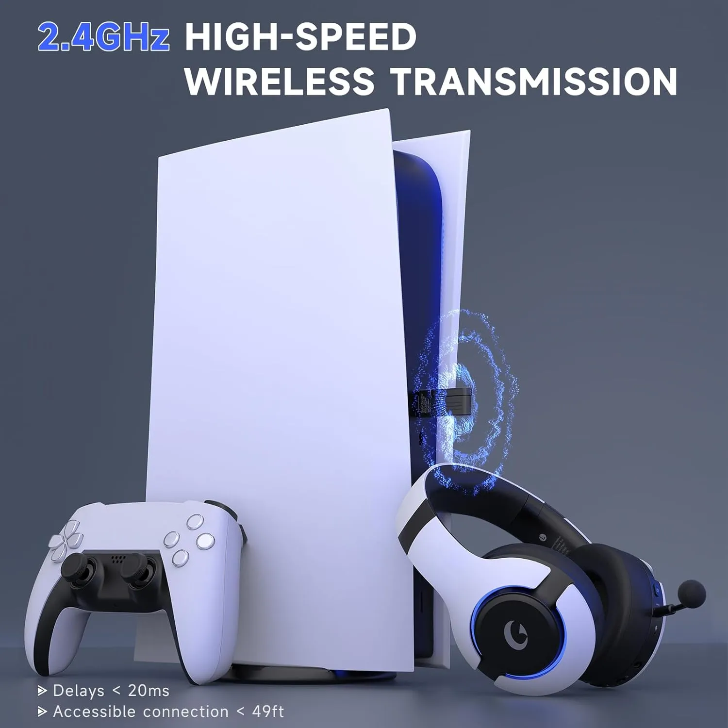 Wireless Gaming Headset for PS5, PS4, Elden Ring, PC, Mac, Switch, Bluetooth 5.3 Gaming Headphones with Noise Canceling Microphone, 45H Battery, RGB Light, White