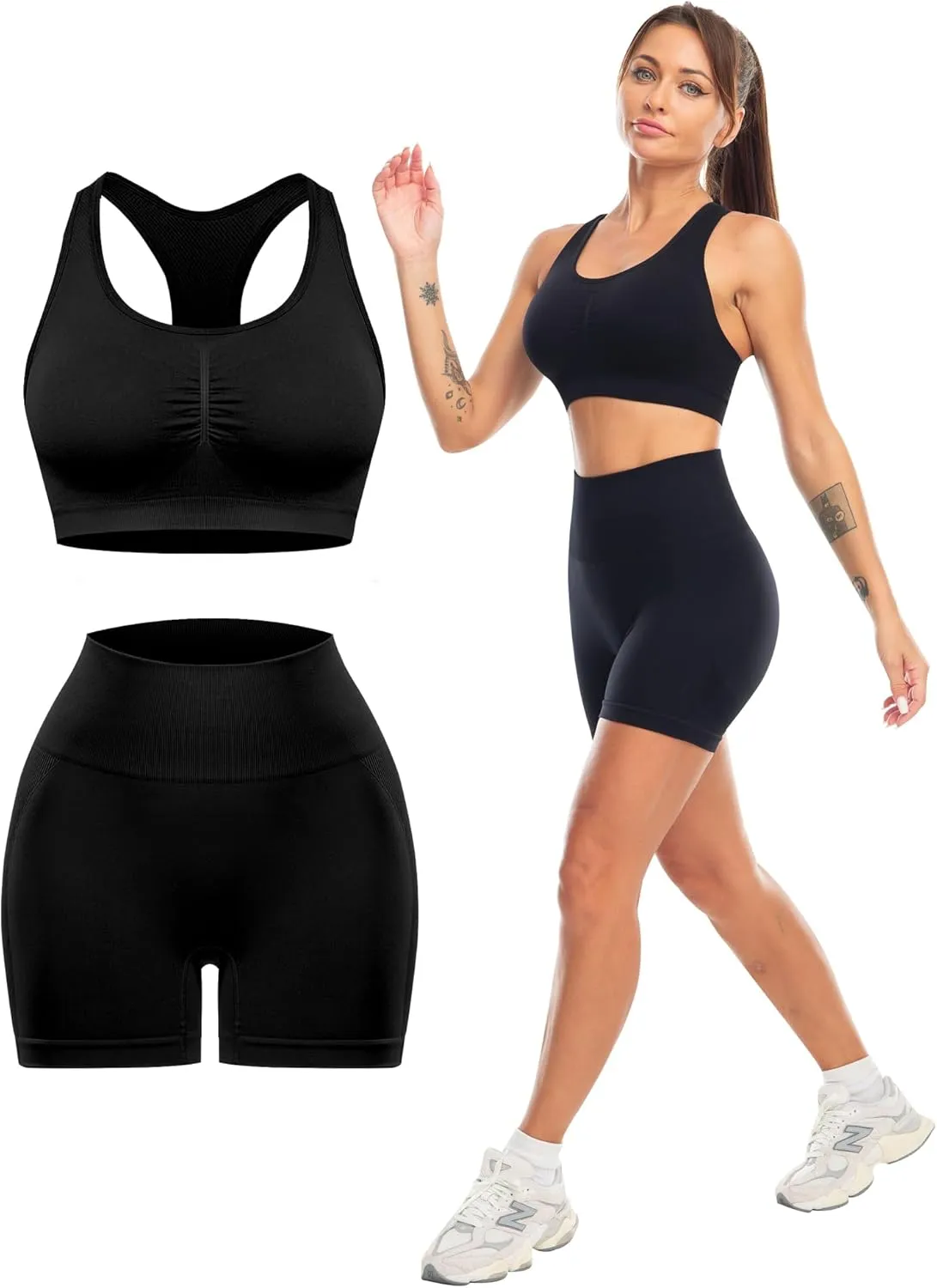 Workout Sets for Women 2 Piece - Seamless Yoga Outfits Shorts and Padded Sports Bra Gym Athletic Clothing Set